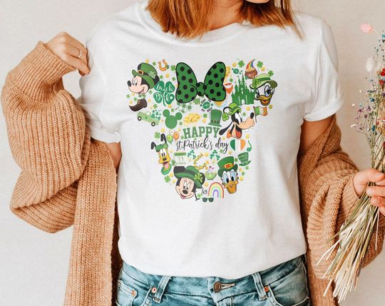 Vintage Minnie Head St Patricks Day Shirt, Mickey And Friends, Disney Irish Green Shirt.
