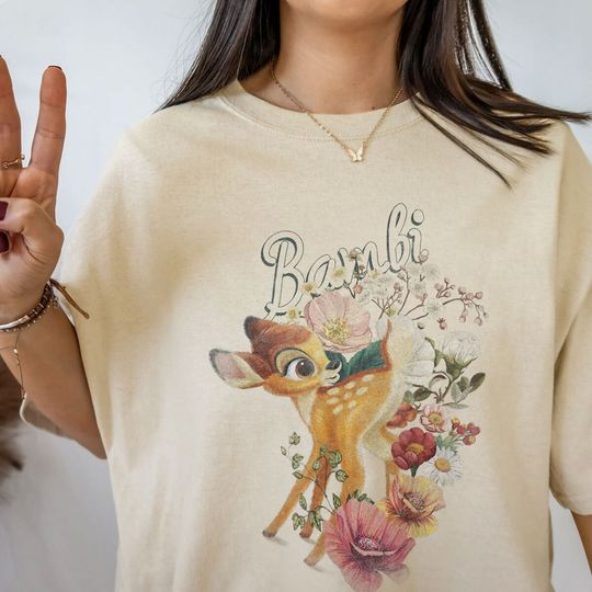 Disney Bambi Vintage Floral Poster T-Shirt, Disney Vintage Style T-shirt