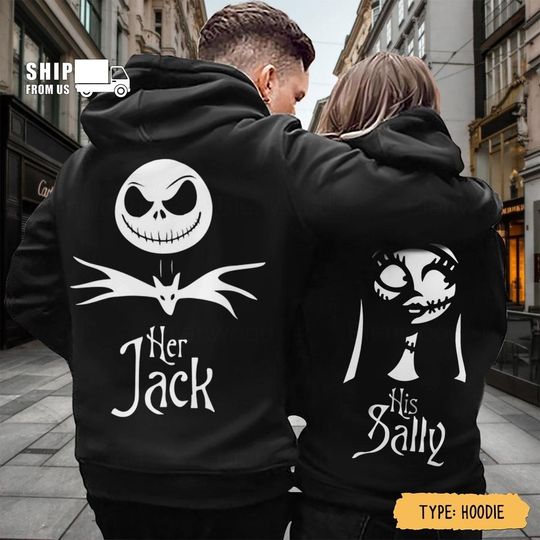 Valentine Couple Hoodie, His Sally And Her Jack Couple Hoodies