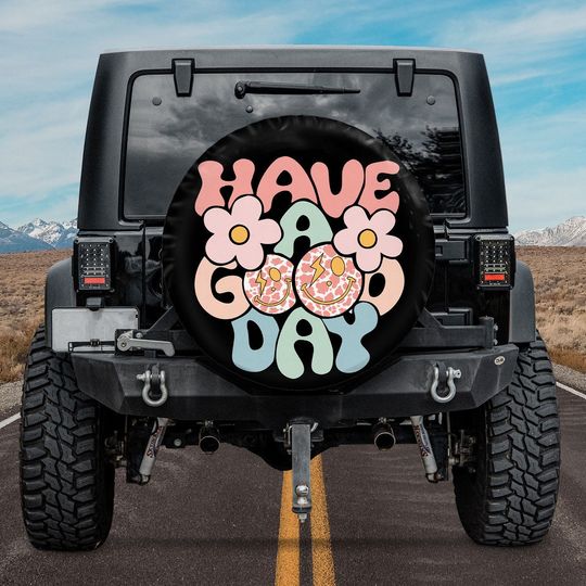 Have A Good Day Retro Smiley Face Flower Spare Tire Cover