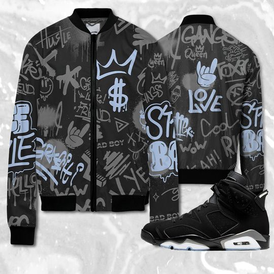 Graffiti King 3D Doodle Style Jacket Match Jordan 6 Black Chrome Metallic Silver