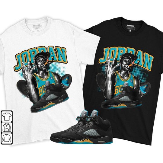 Jordan 23M Unisex Sneaker Shirt Match 2023 Retro Aqua 5s Tee, Jordan 5 Aqua T-Shirt