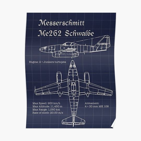 Messerschmitt Me262 Blueprint Premium Matte Vertical Poster