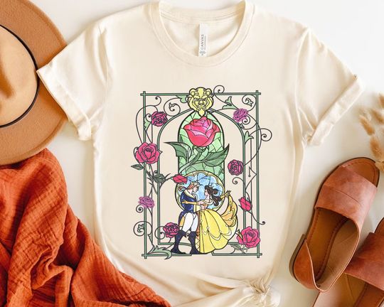 Disney Beauty And The Beast Belle Princess Stained Glass Graphic Shirt