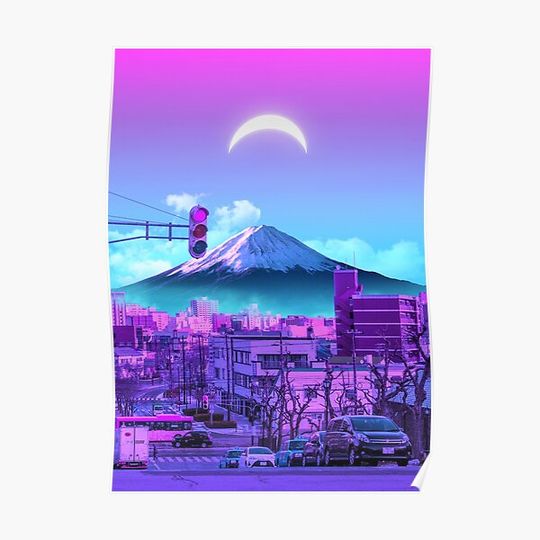 Discover Vaporwave Fuji Premium Matte Vertical Poster