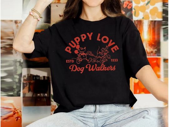 Mickey And Pluto Puppy Love Dog Walkers T-Shirt, Disney Pluto T-Shirt, Pluto And Friends Shirt