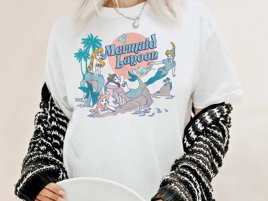 Disney Petter Pan Distressed Mermaid Lagoon T-Shirt, Retro 90s Disney Little Mermaid T-Shirt