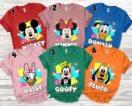 Retro 90s Disney Mickey and Friends Characters Squad Family Matching Shirt, Magic Kingdom Trip T-shirt