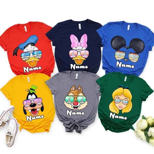 Disney Shirts Character Shirt, Disney Mickey Donald Goofy Stitch Shirt, Disney Sunglasses Shirt