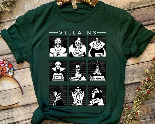 Funny Disney Villains Group Mugshot Scar Hades Jafar Yzma Shirt, Magic Kingdom WDW Unisex T-shirt Family Birthday Gift Adult Kid Toddler Tee
