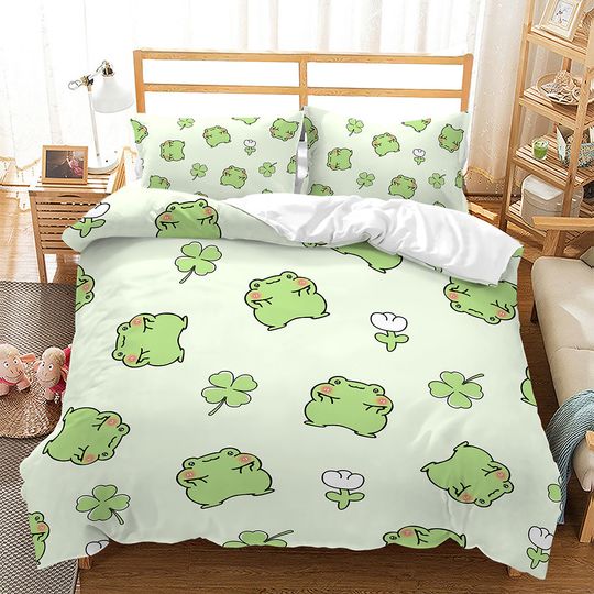 Frog Duvet Cover Set for Teens Adults,3D Printed Cute Green Dancing Frog Bedding Set