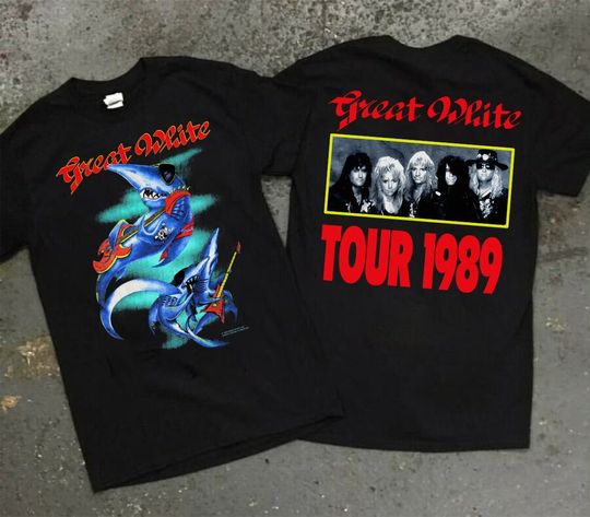 Great White Band Tour Event T-Shirt, Vintage 1989 Great White Hard Rock Band Tee