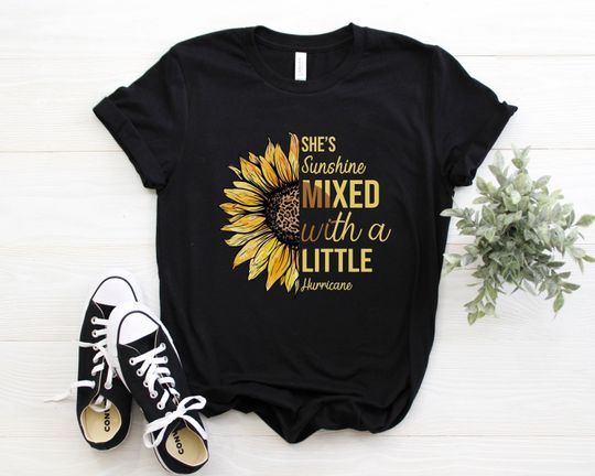 She's Sunshine Mixed With A Little Hurricane, Leopard Sunflower Shirt, Sunflower Shirt