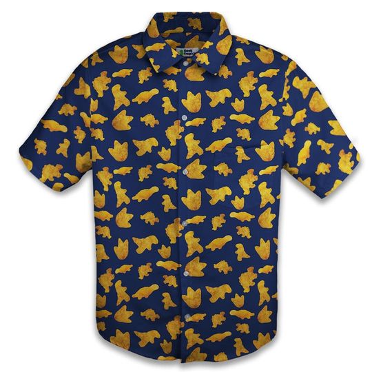Dinosaur Chicken Nuggets Blue Button Up Shirt | Funny Dinosaur Hawaiian Shirt