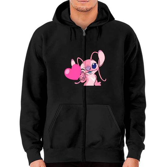Angel Zip Hoodies, Angel Valentine Zip Hoodies, Disney Zip Hoodies, Stitch And Angel