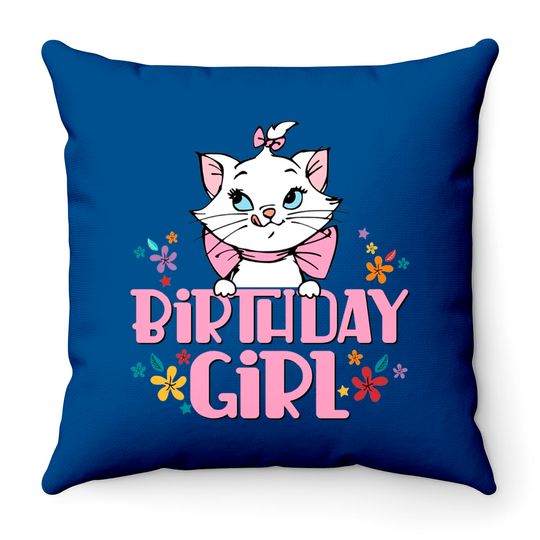 Disney Marie Cat Birthday Throw Pillows, Birthday Girl Throw Pillows, Aristocats Birthday Party Throw Pillows