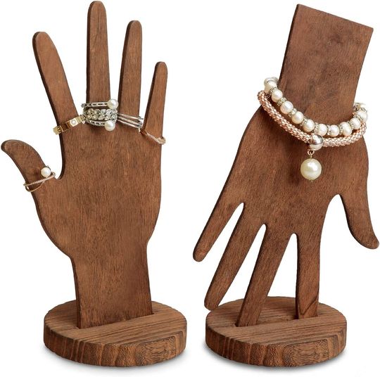 Wooden Hand Form Jewelry Display Bracelet Ring Stand Holder