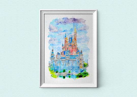 Ci.nde.rella Castle 50th Anniversary Watercolour Sketch Print, Magic Kingdom, Disney Prints, A1, A2, A3, A4, A5