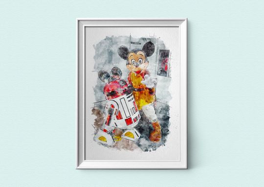 Jedi Master Mickey Watercolour Sketch Print, R2-MK, Hollywood Studios, Disney Prints Available in A3, A4, A5