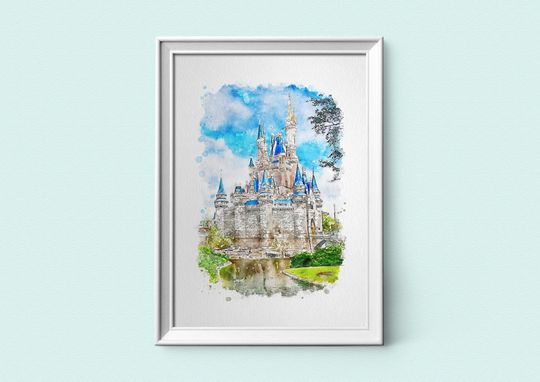 Ci.nde.rella Castle Watercolour Sketch Print, Magic Kingdom, Disney Prints, A3, A4, A5