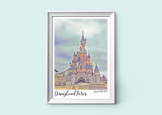 Retro Disneyland Paris Print, Polaroid Style, Sleeping Beauty Castle