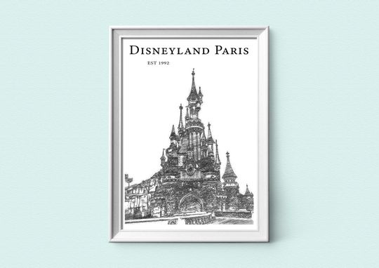 Disneyland Paris Sketch Print, Modern Black And White Style, Sleeping Beauty Castle
