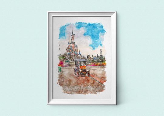 Disneyland Paris Car Sketch Print, Disney Print