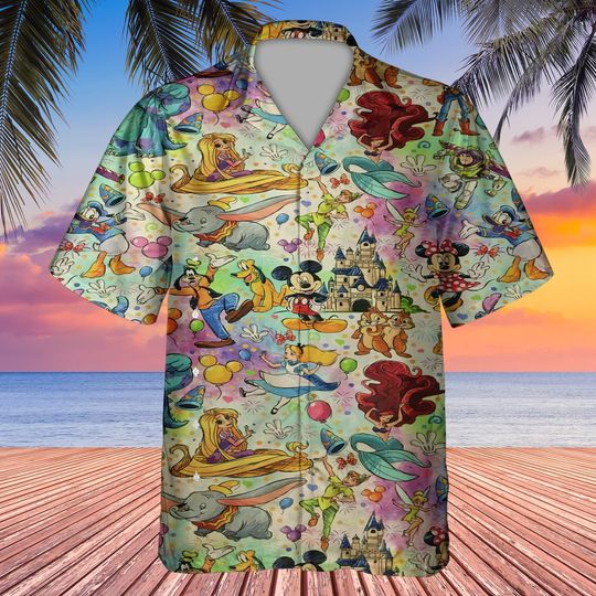 Disney Comics Pattern 3D Hawaiian Shirt, Hawaiian Shirt, Tropical Shirts, Summer Vacation Hawaiian