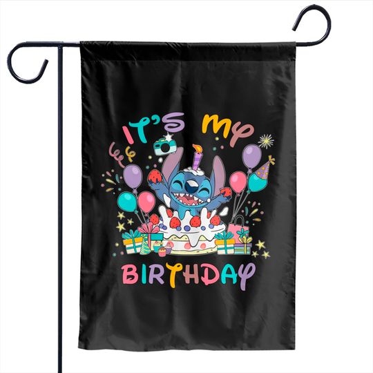 Disney Stitch Birthday Garden Flags, Its My Birthday, Disney Birthday Garden Flags, Family Birthday Garden Flags, Birthday Crew Garden Flags