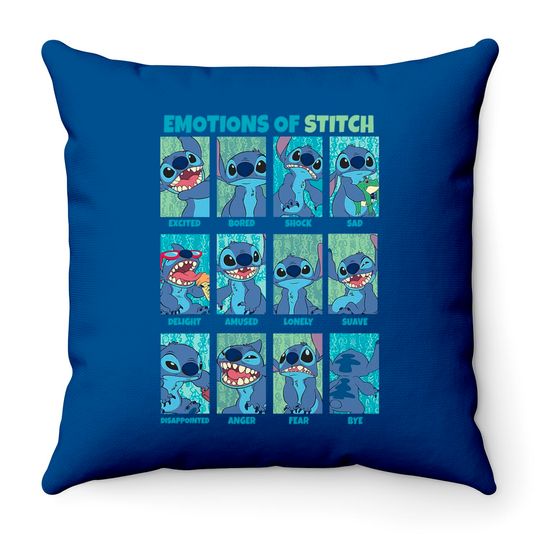 Disney Emotions Of Stitch, Lilo and Stitch, Cute Stitch Mood Throw Pillows, Disneyland Family Trip Throw Pillows