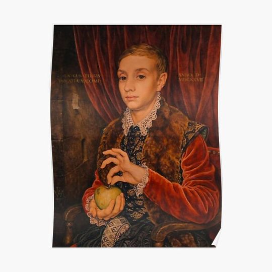 Boy With Apple Painting Premium Matte Vertical Poster