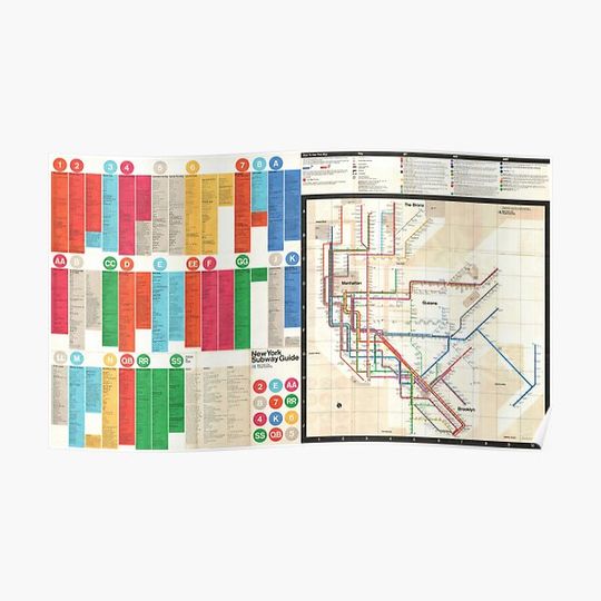 1972 Vignelli NYC Subway Map - Both Sides! Premium Matte Vertical Poster