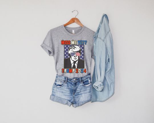 Funny Trump 2024 American Flag Vintage T-Shirt, MAGA Trump 2024 Shirts,  Miss Me Yet Trump Shirt Cool 4th of July Trump Tee