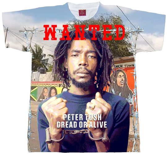 Peter Tosh Wanted Handcuffs Reggae Rasta Dreadlocks Jamaica T-Shirt