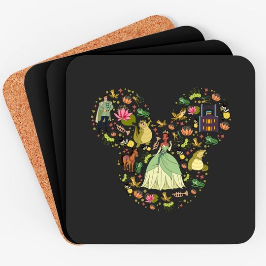 Tiana Mickey Head Coasters, Disney Tiana Coasters, Tiana Princess Coasters