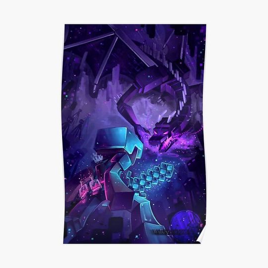 Minecraft Epic Enderdragon Battle Art Poster Premium Matte Vertical Poster