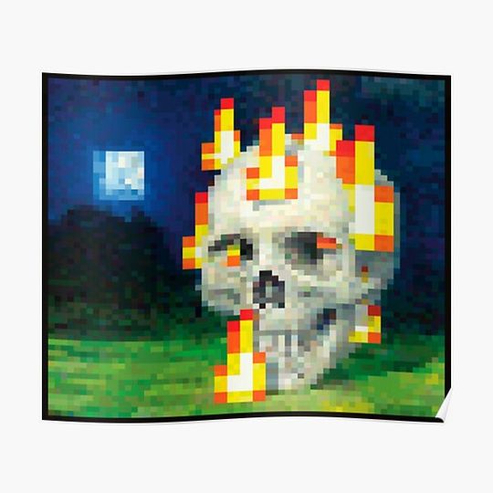 Minecraft Painting Burning Skull Premium Matte Vertical Poster