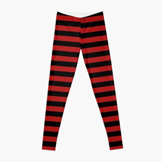 Blood Red and Black Horizontal Witch Stripes Leggings