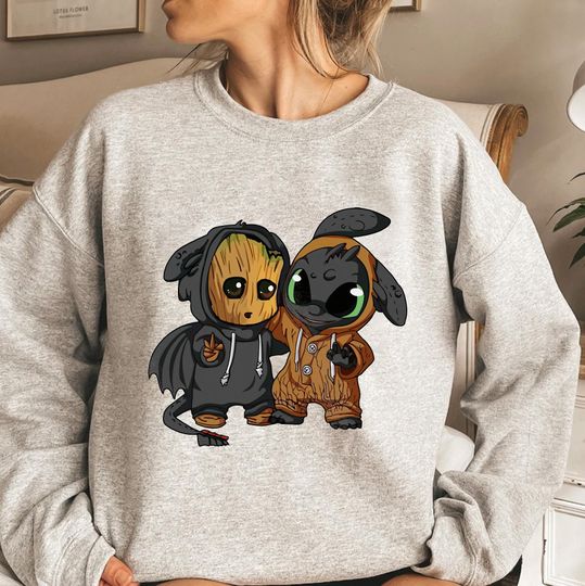 Disney Toothless and Groot Cute Friends Unisex Sweatshirt, Disneyland Family Vacation, I'm Groot Sweatshirt