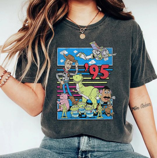 Retro Disney Pixar Toy Story 95 Distressed Colorful Shirt, Buzz Lightyear, Woody, Unisex T-shirt