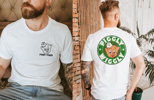 1970s Piggly Wiggly Shirt - BACK Print Retro Aesthetic Porky TShirt - Gas Station Unisex Shirt