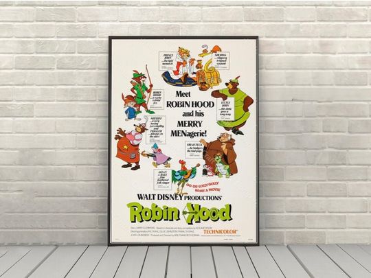 Robin Hood Poster Vintage Disney Movie Poster Classic Disney World Posters Disneyland Poster