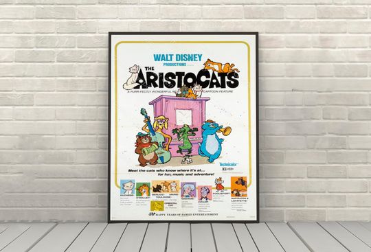 Aristocats Poster Vintage Disney Movie Poster