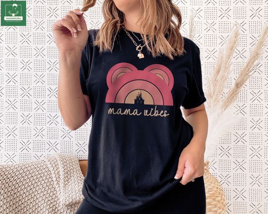 Disneyland Mama Vibes Shirt, Rainbow Mickey Head T-shirt, Magic Kingdom Castle shirt