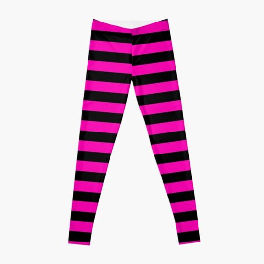 Discover Neon Pink and Black Horizontal Stripes Leggings
