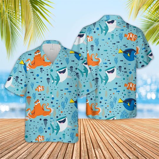 Tide Disney Finding Dory Charact Hawaiian Shirt, Short Sleeve Hawaiian Aloha Shirt