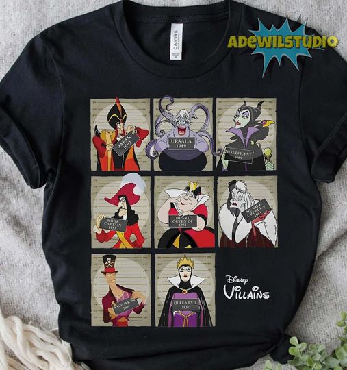Disney Villains Mugshot Squad Ursula Evil Queen Cruella Shirt