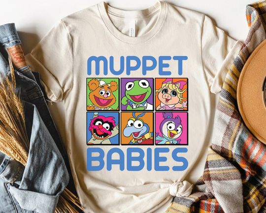 Disney Muppet Babies Squares T-shirt, K the frog Gonzo Miss Piggy Tee