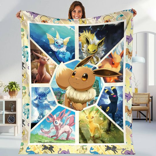 Eevee Fleece Blanket, Eevee Evolutions Blanket, Eevee Blanket