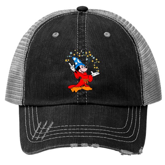 Retro Disney Fantasia Sorcerer Mickey Mouse Magic Wizard Trucker Hats, Magic Kingdom WDW Trucker Hats